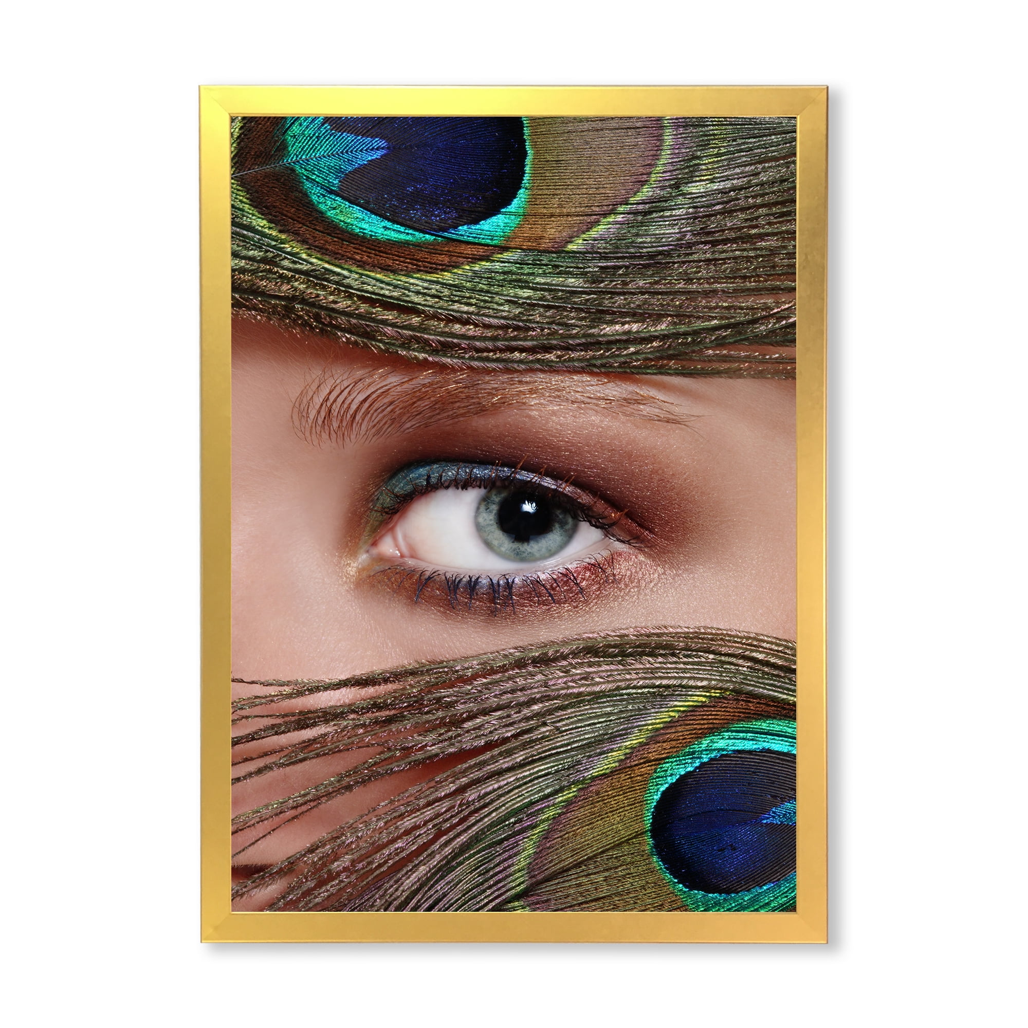 Designart 'Peacock Feathers and Eye' Bohemian & Eclectic Framed Art Print