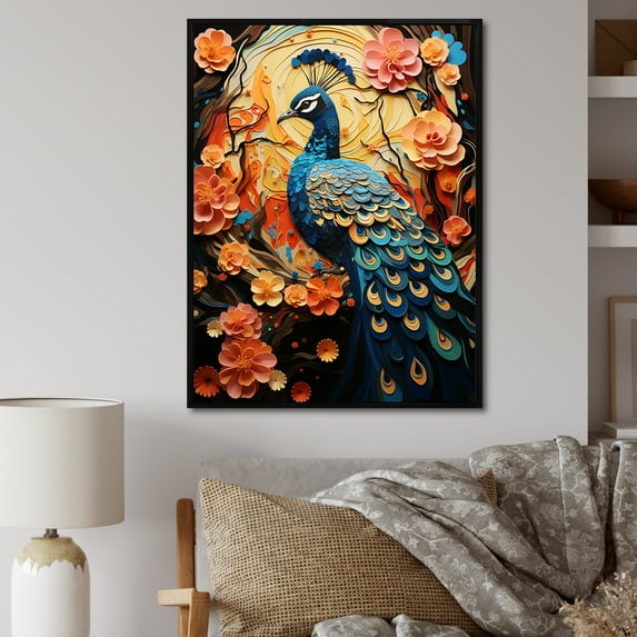 Designart "Peacock composition Peacock composition" Animals Floater Framed Canvas Print