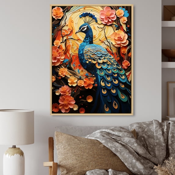 Designart "Peacock composition Peacock composition" Animals Floater Framed Canvas Print
