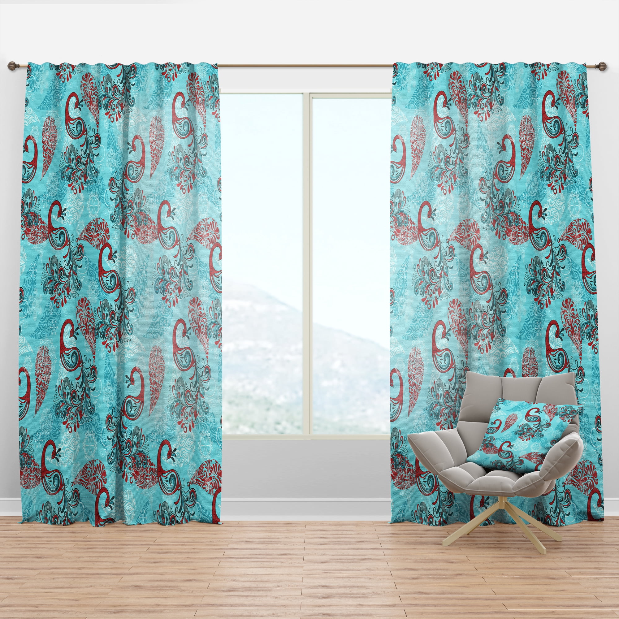 Designart 'Peacocks and Snowflakes With Winter Pattern' Modern & Contemporary Curtain Panel