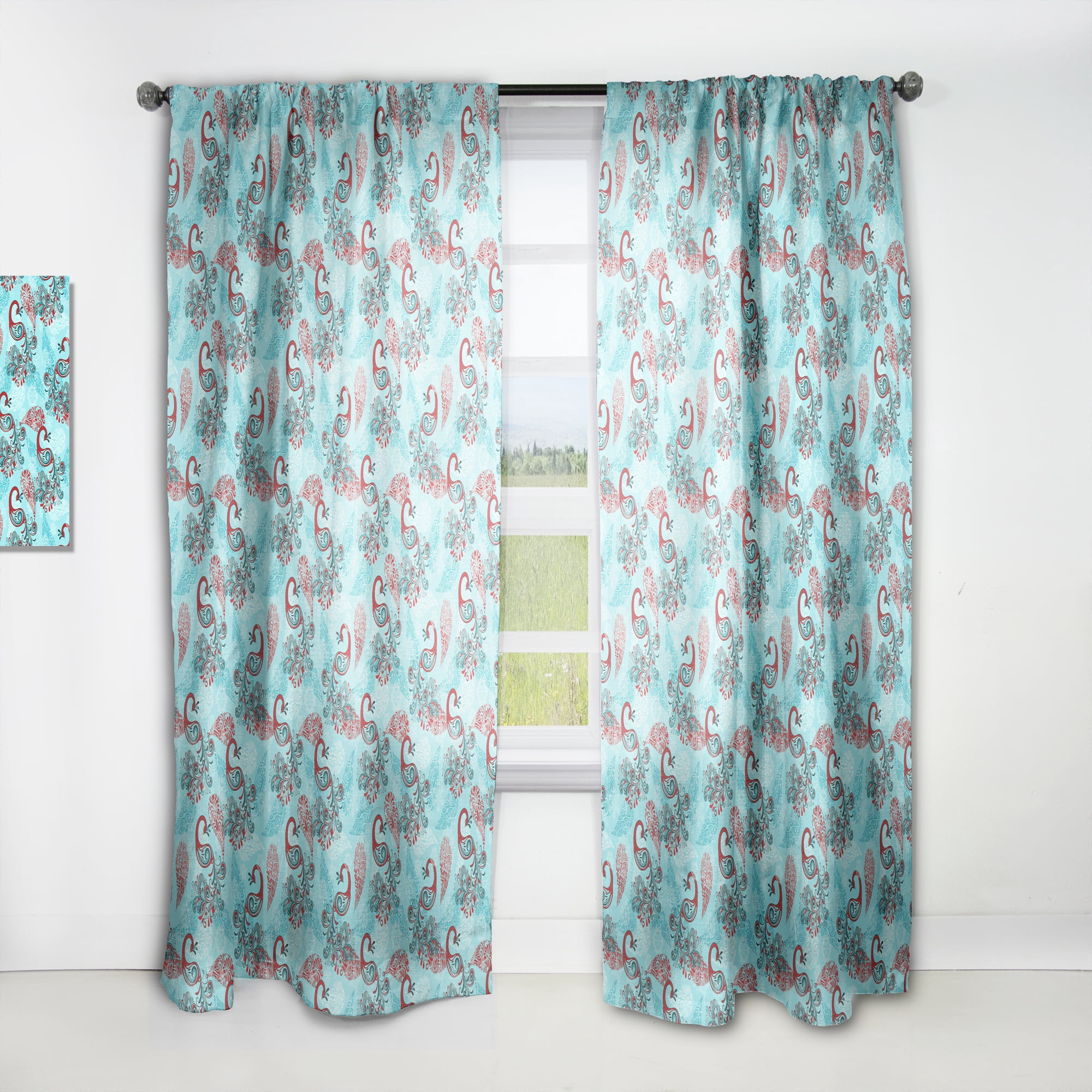 Designart 'Peacocks and Snowflakes With Winter Pattern' Modern & Contemporary Curtain Panel