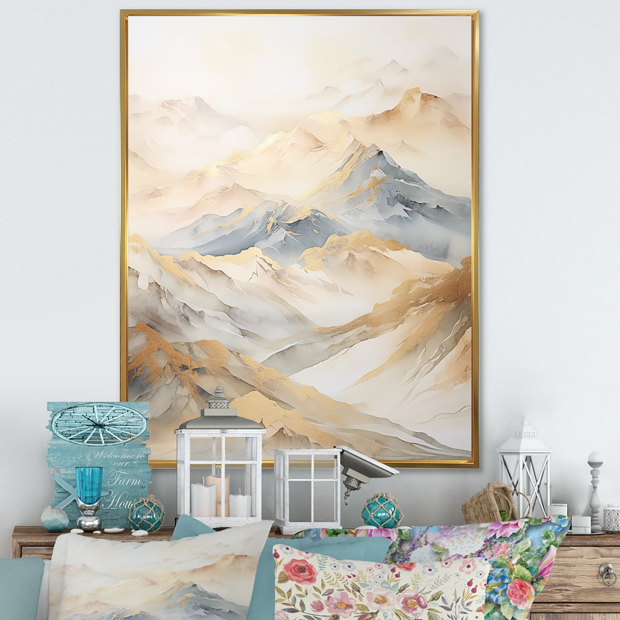 Majestic Mountain Peaks II Gold Framed Canvas Print