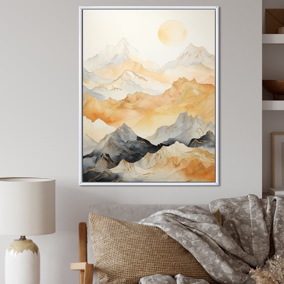 Designart "Peaks Of Majestic Mountains III" Landscape Mountains Floater Framed Canvas Art Print