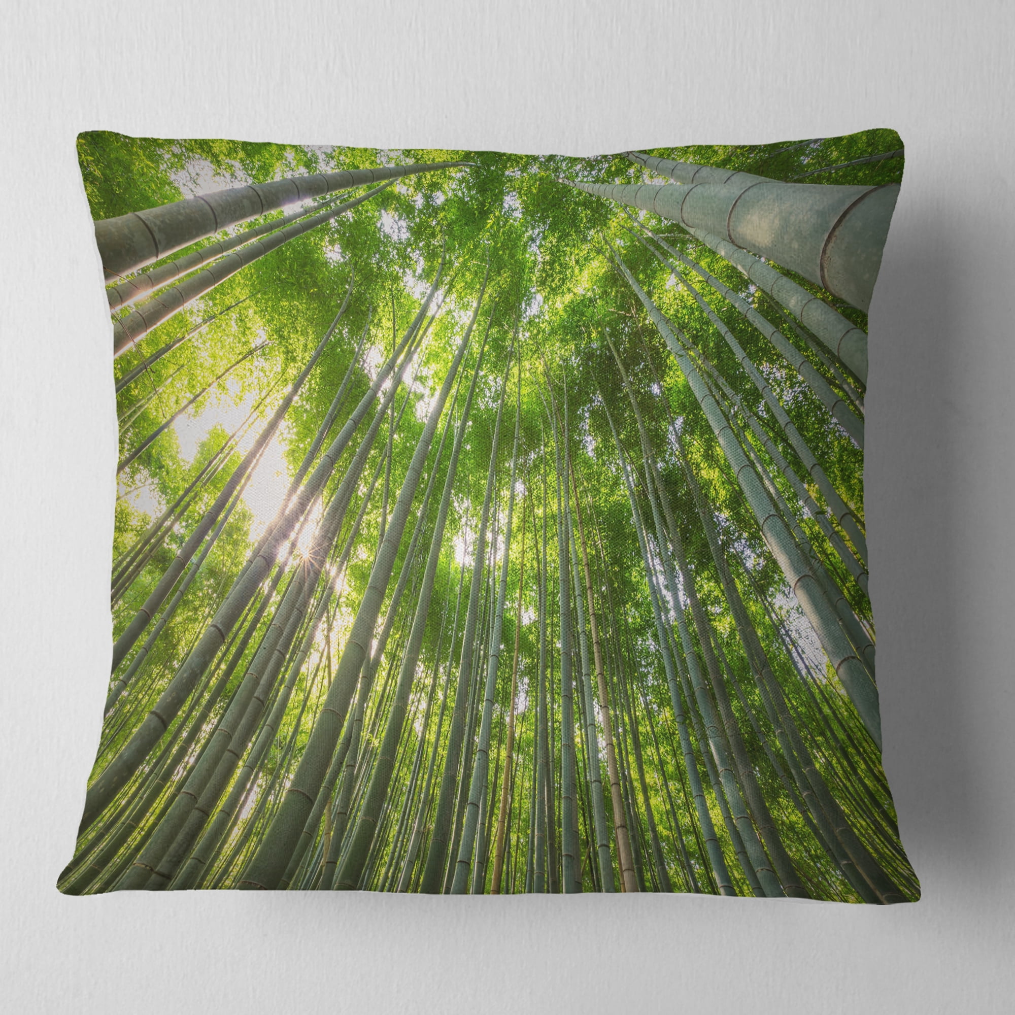 Designart Peaks of Bamboo in Kyoto Forest - Oversized Forest Throw Pillow - 18x18