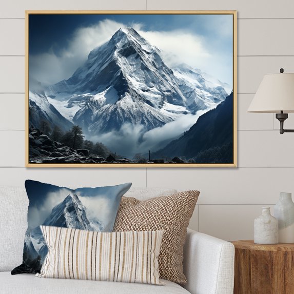 Designart "Peaks of the French Mountains" Mountain Floater Framed Wall Art Living Room
