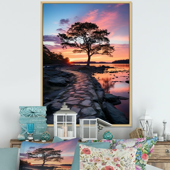 Designart "Pearls by the Pink Lakehouse II" Cottage Floater Framed Canvas Wall Art