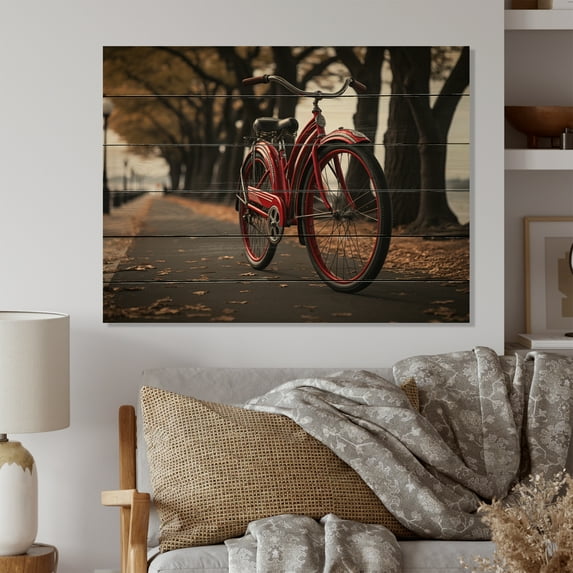 Designart "Pedaling Through the Sands of Time III" Transportation Print on Natural Pine Wood