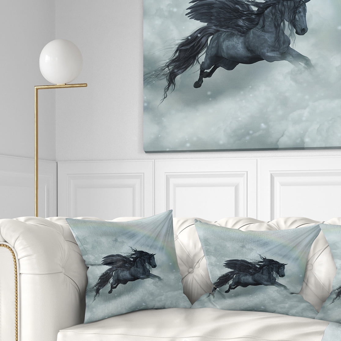 Designart Pegasus in the Heaven - Animal Painting Throw Pillow - 18x18