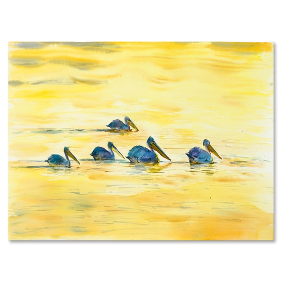 Designart ' Pelicans Birds On The Yellow River ' Farmhouse Canvas Wall Art Print