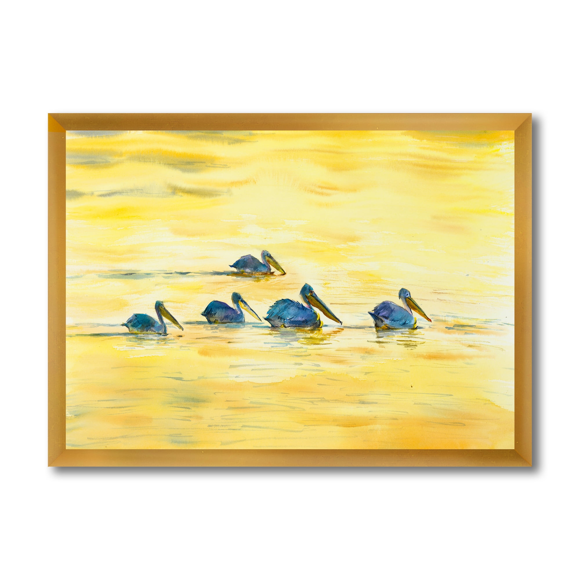 Designart 'Pelicans Birds On The Yellow River' Farmhouse Framed Art Print
