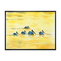 Designart 'Pelicans Birds On The Yellow River' Farmhouse Framed Canvas Wall Art Print