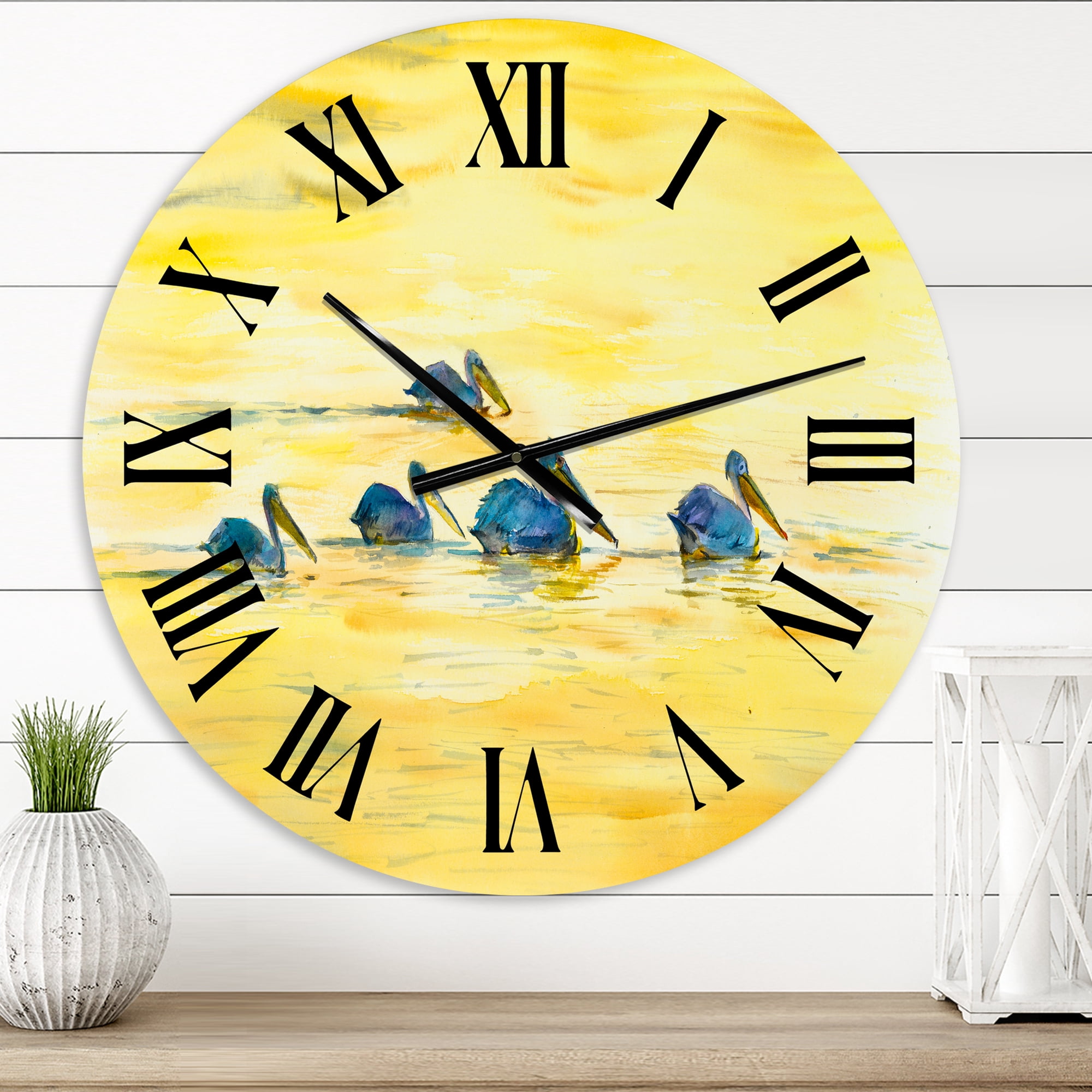 Designart 'Pelicans On The Yellow River' Farmhouse Wall Clock