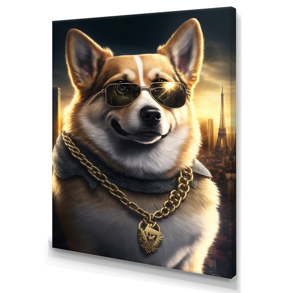 Designart Pembroke Welsh Corgi Gangster In NYC I Canvas Wall Art