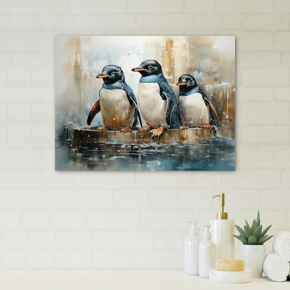 Designart "Penguin Water Festivity" Bathroom Canvas Art Print