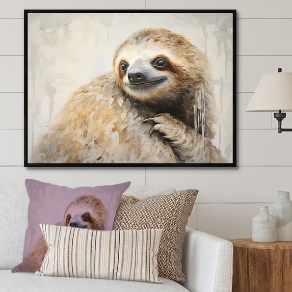 Designart "Pensive Tree Dweller I" Sloth Floater Framed Wall Art Prints