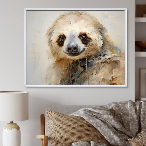 Designart "Pensive Tree Dweller" Sloth Floater Framed Canvas Art Print