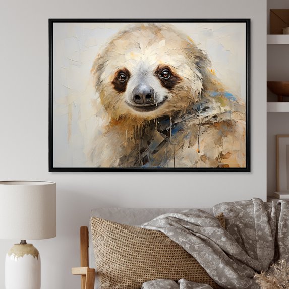 Designart "Pensive Tree Dweller" Sloth Floater Framed Canvas Art Print