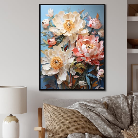Designart "Peonies Bursting With Color I" Peonies Floater Framed Wall Decor