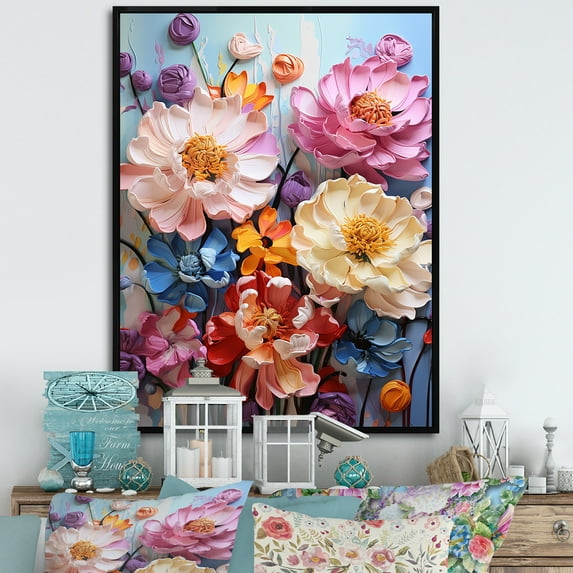 Designart "Peonies Bursting With Color" Peonies Floater Framed Canvas Prints