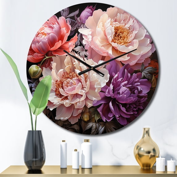 Designart "Peonies In Asian Painting I" Asian Oversized Wall Clock