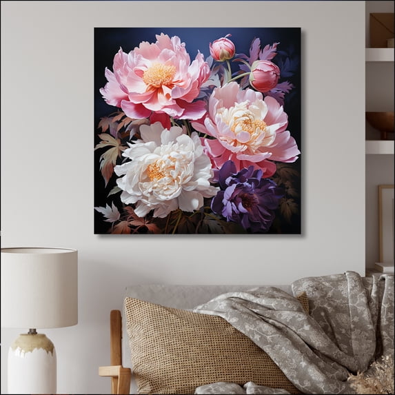 Designart "Peonies In Asian Painting II" Asian Metal Wall Decor