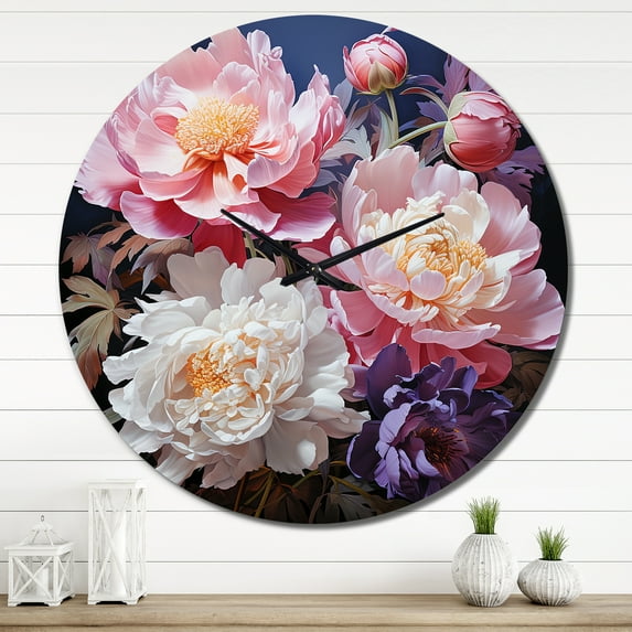 Designart "Peonies In Asian Painting II" Asian Oversized Wall Clock