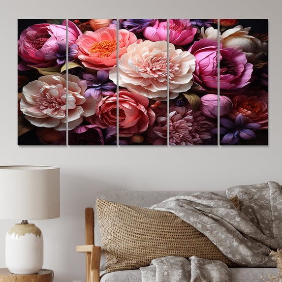 Designart "Peonies In Asian Painting IV" Asian Art Metal Wall Decor Set