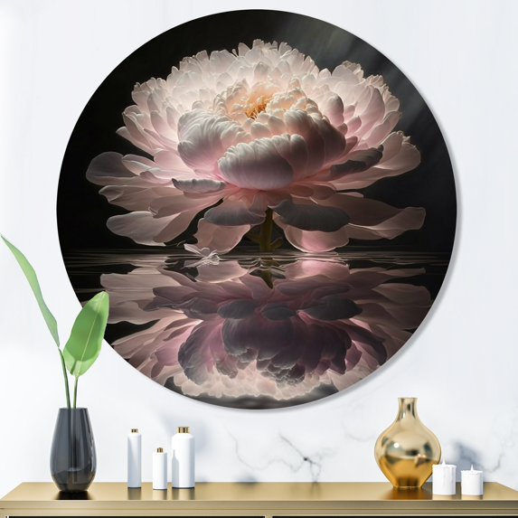 Designart "Peonies Petals Pink Black III" Floral Peony Metal Round Art Print