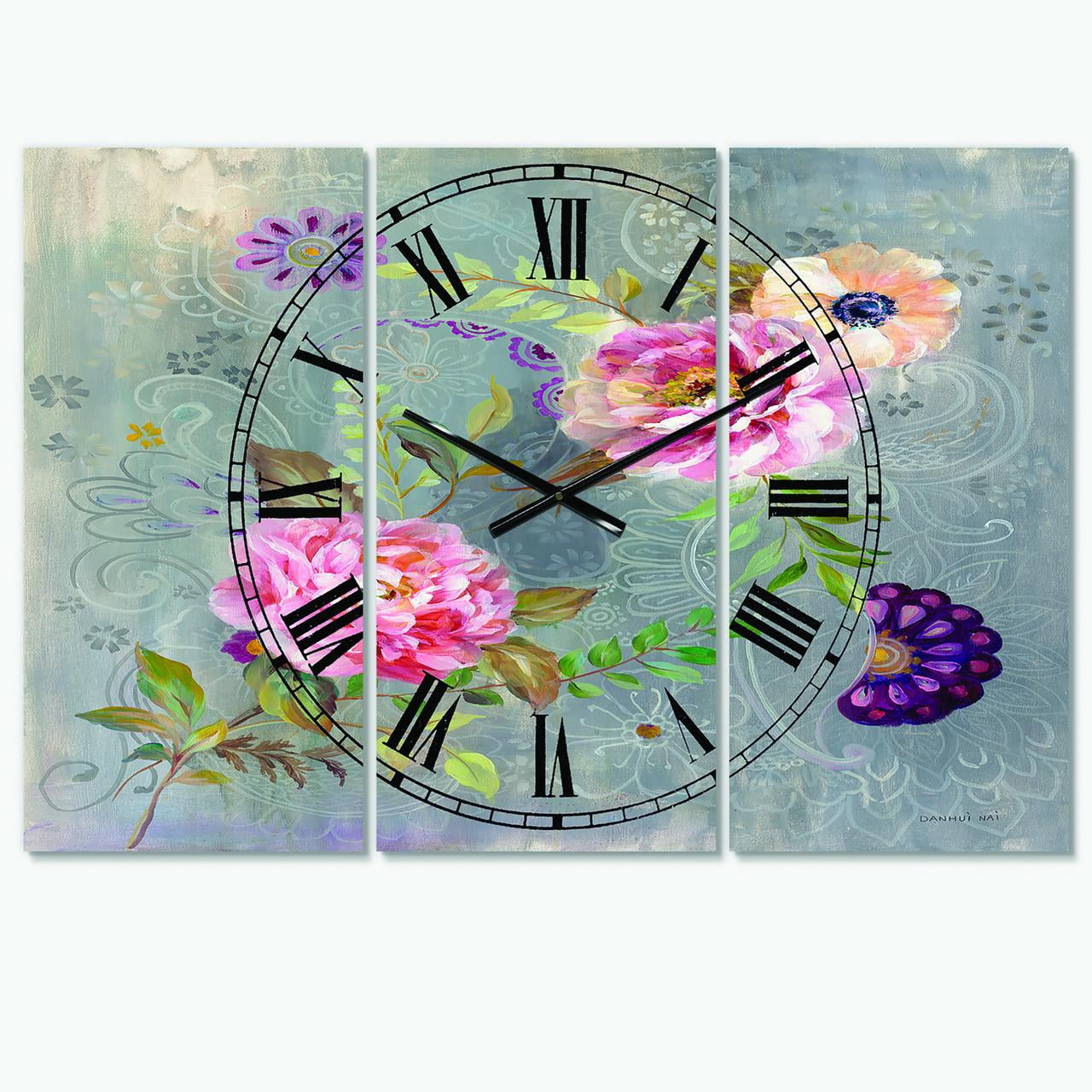 Designart 'Peonies and Paisley' Lodge wall clock