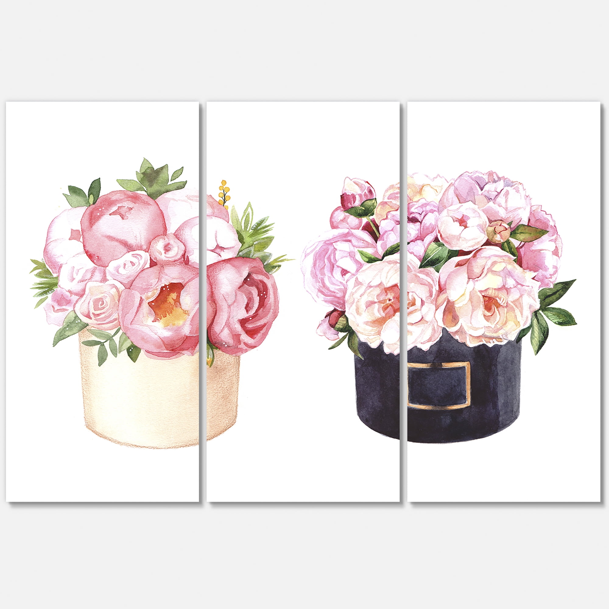 Designart ' Peonies and Rose With Flower Box ' Farmhouse Canvas Wall Art Print