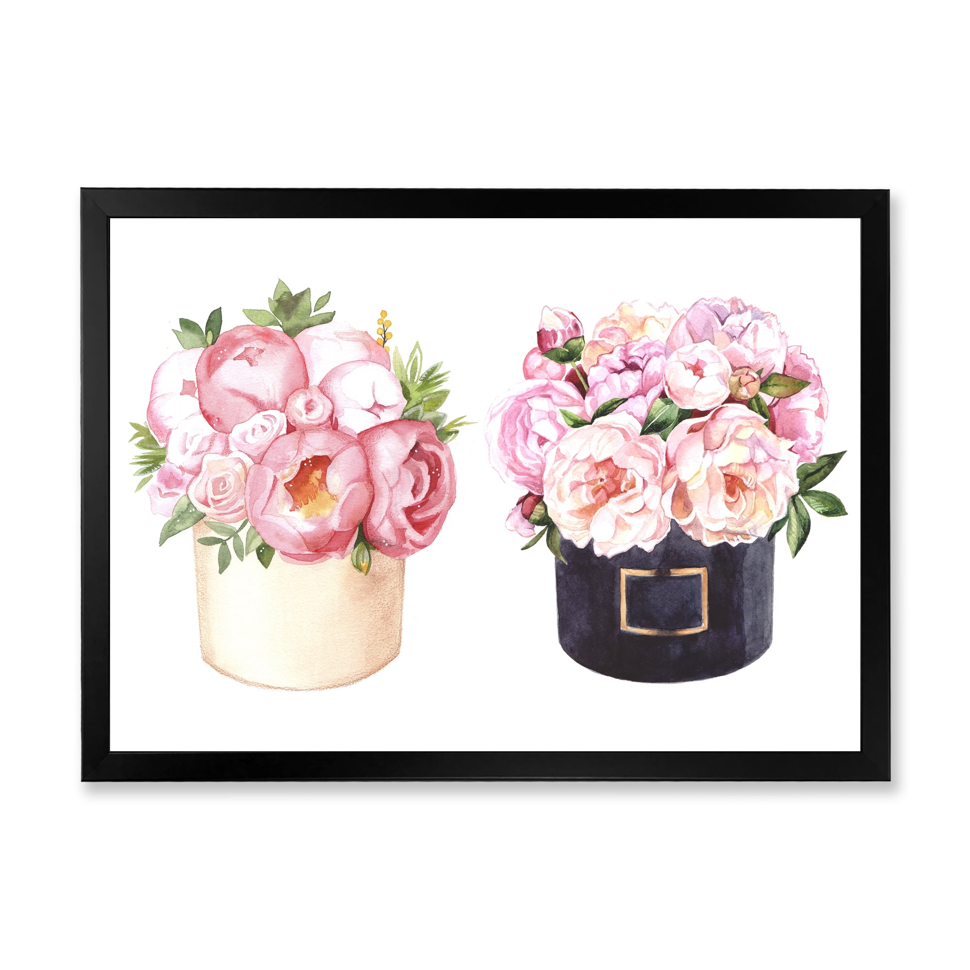 Designart 'Peonies and Rose With Flower Box' Farmhouse Framed Art Print