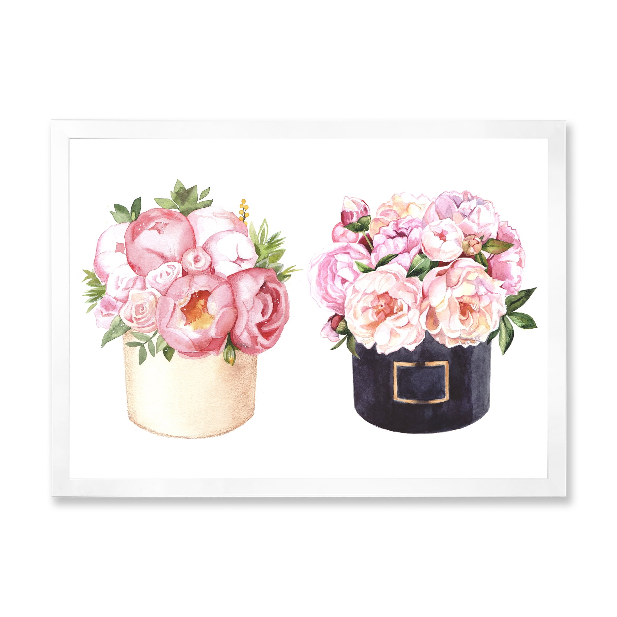 Designart 'Peonies and Rose With Flower Box' Farmhouse Framed Art Print