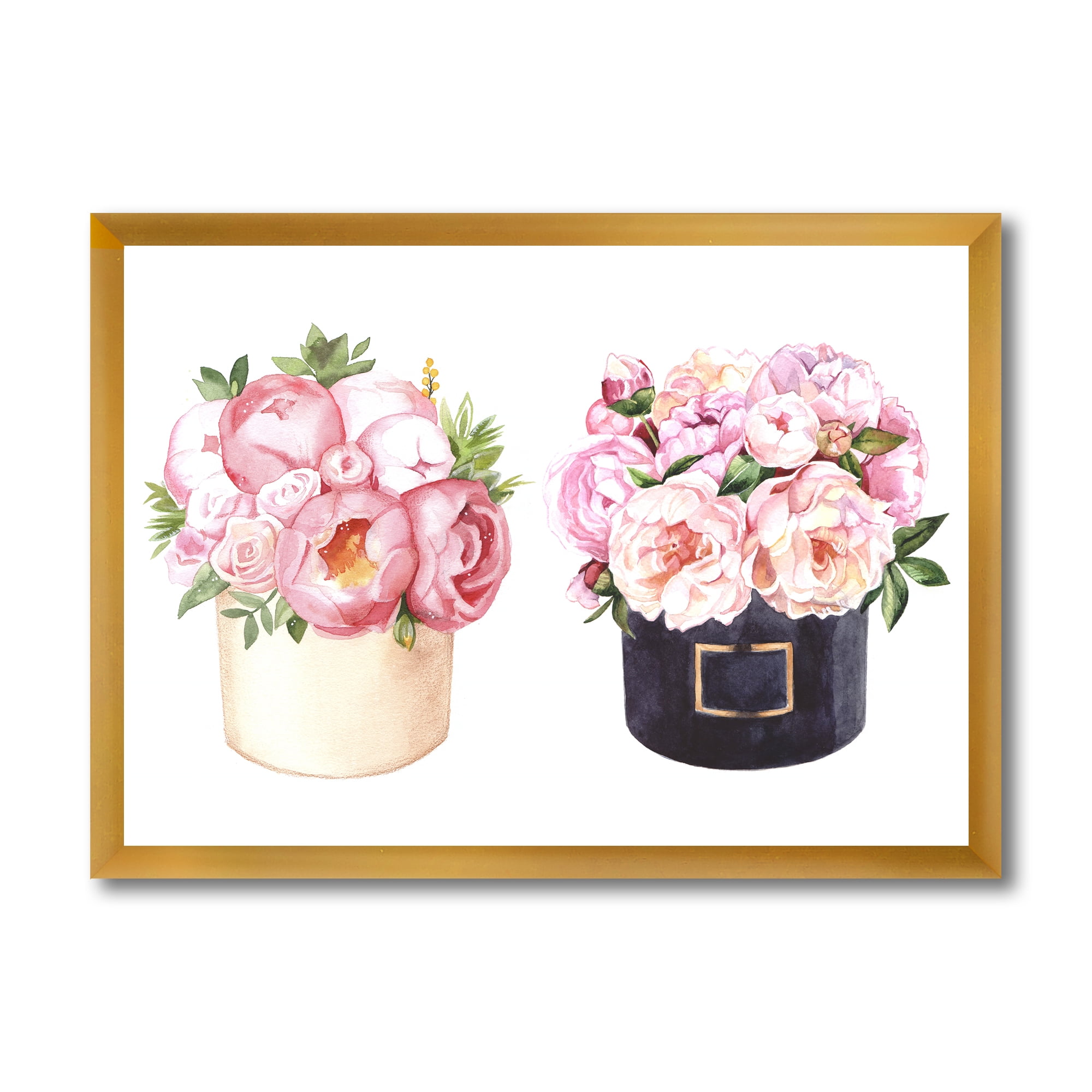 Designart 'Peonies and Rose With Flower Box' Farmhouse Framed Art Print