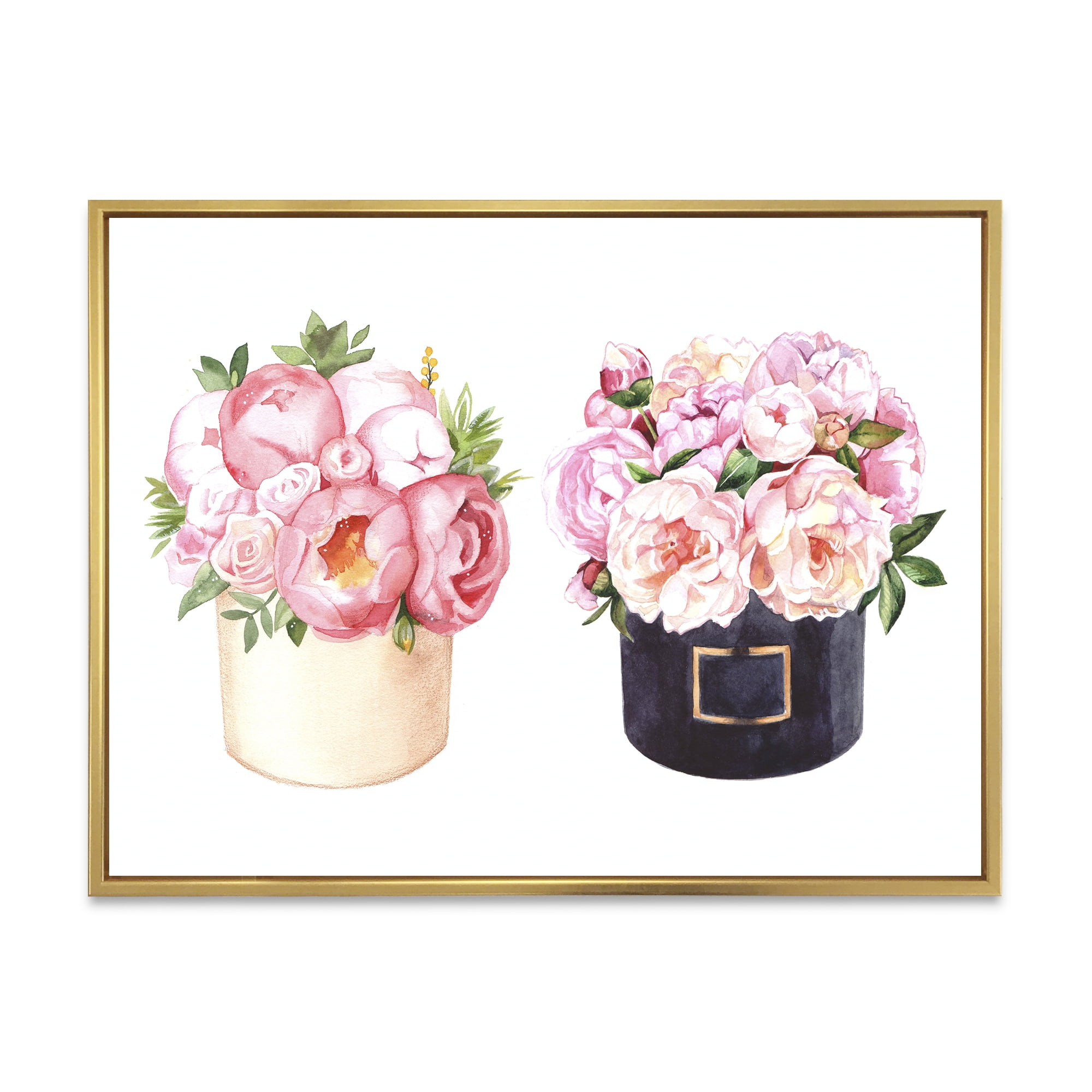 Designart 'Peonies and Rose With Flower Box' Farmhouse Framed Canvas Wall Art Print