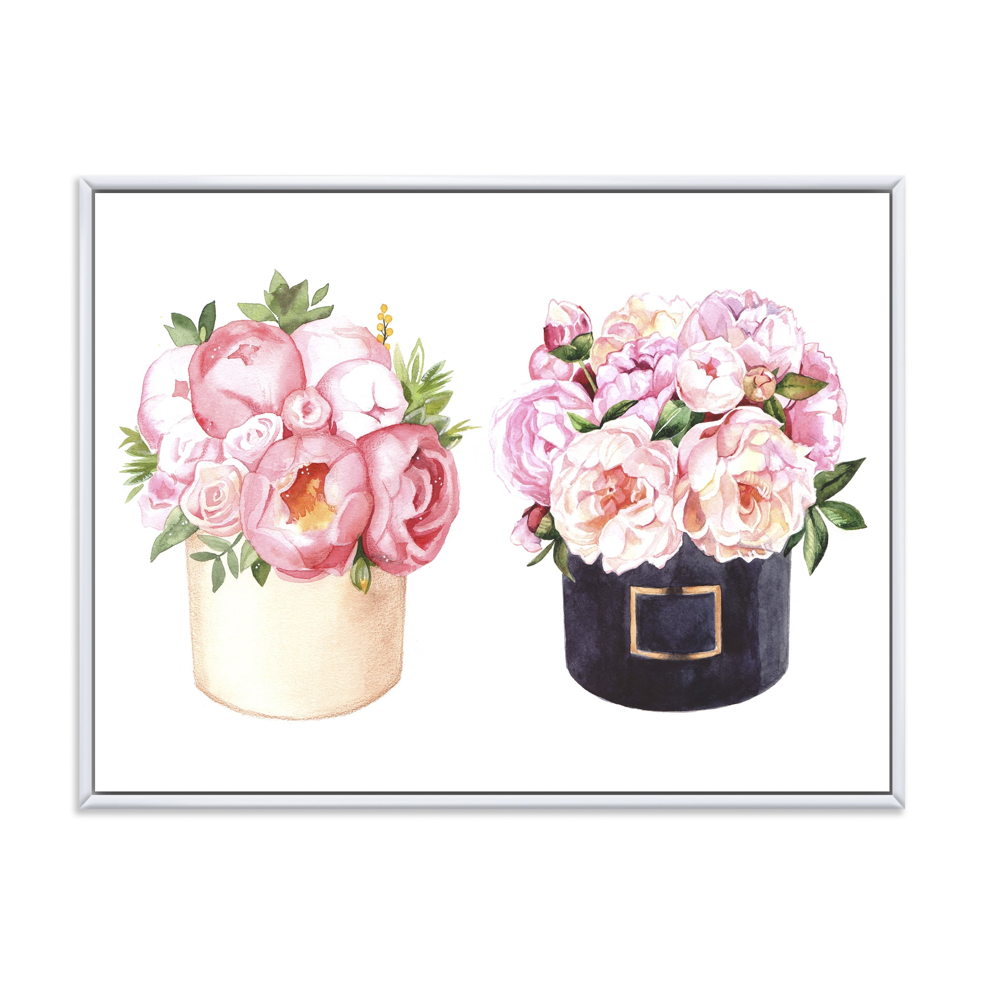 Designart 'Peonies and Rose With Flower Box' Farmhouse Framed Canvas Wall Art Print