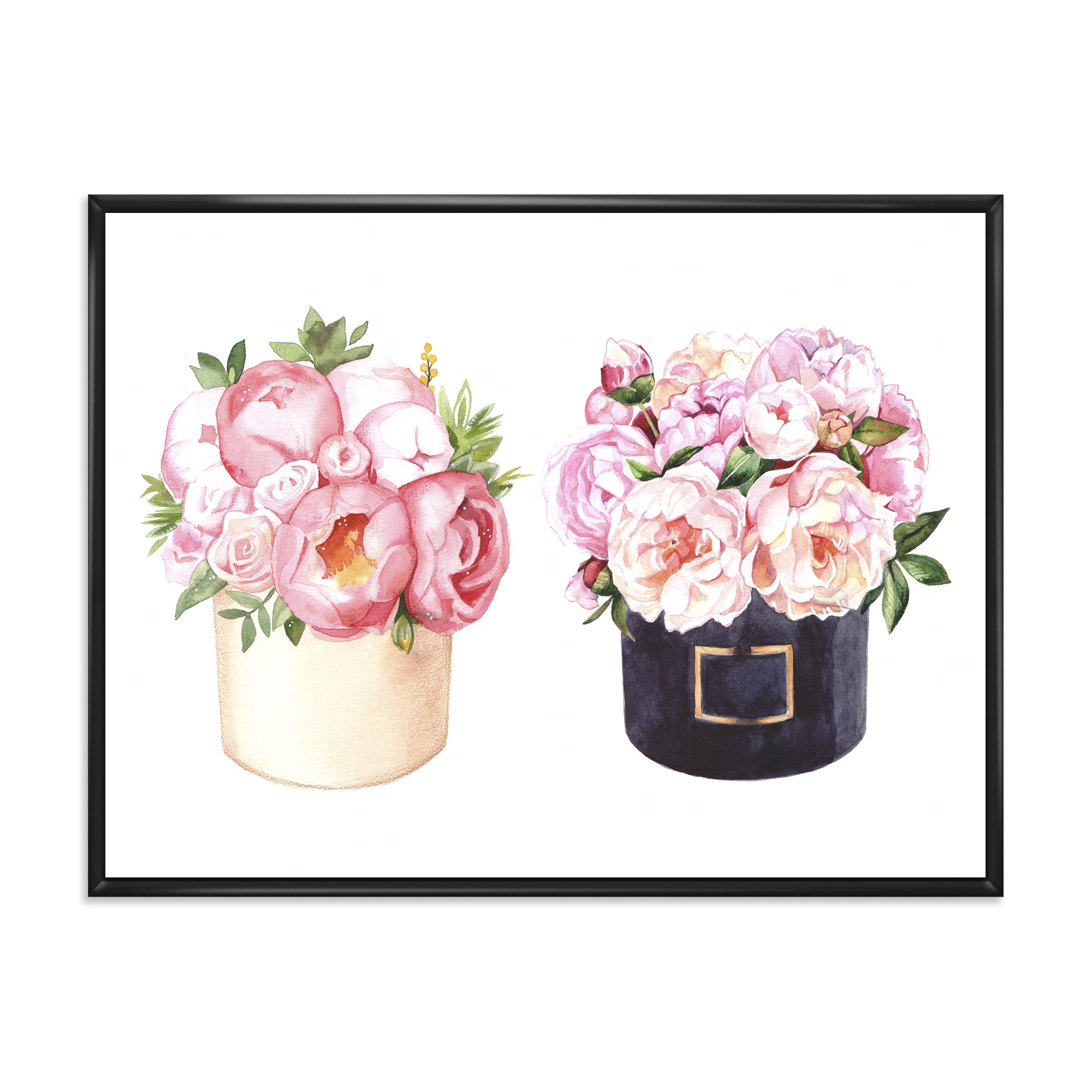 Designart 'Peonies and Rose With Flower Box' Farmhouse Framed Canvas Wall Art Print