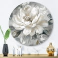 thumbnail image 1 of Designart "Peony Blooms In Motion White & Grey I" Floral Peony Metal Round Wall Decor, 1 of 5