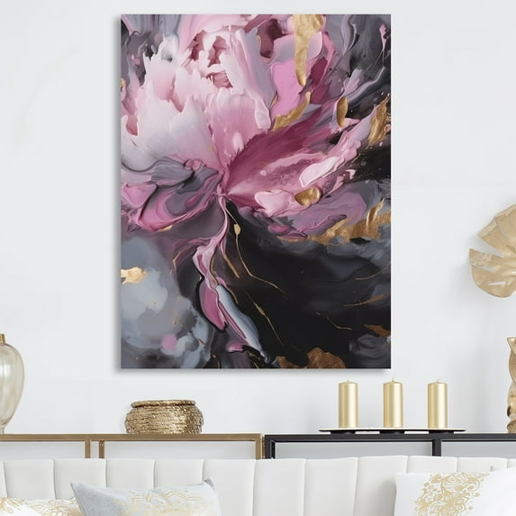 Designart "Peony Flower Harmonious Pink and Grey III" Floral Peony Metal Art Print