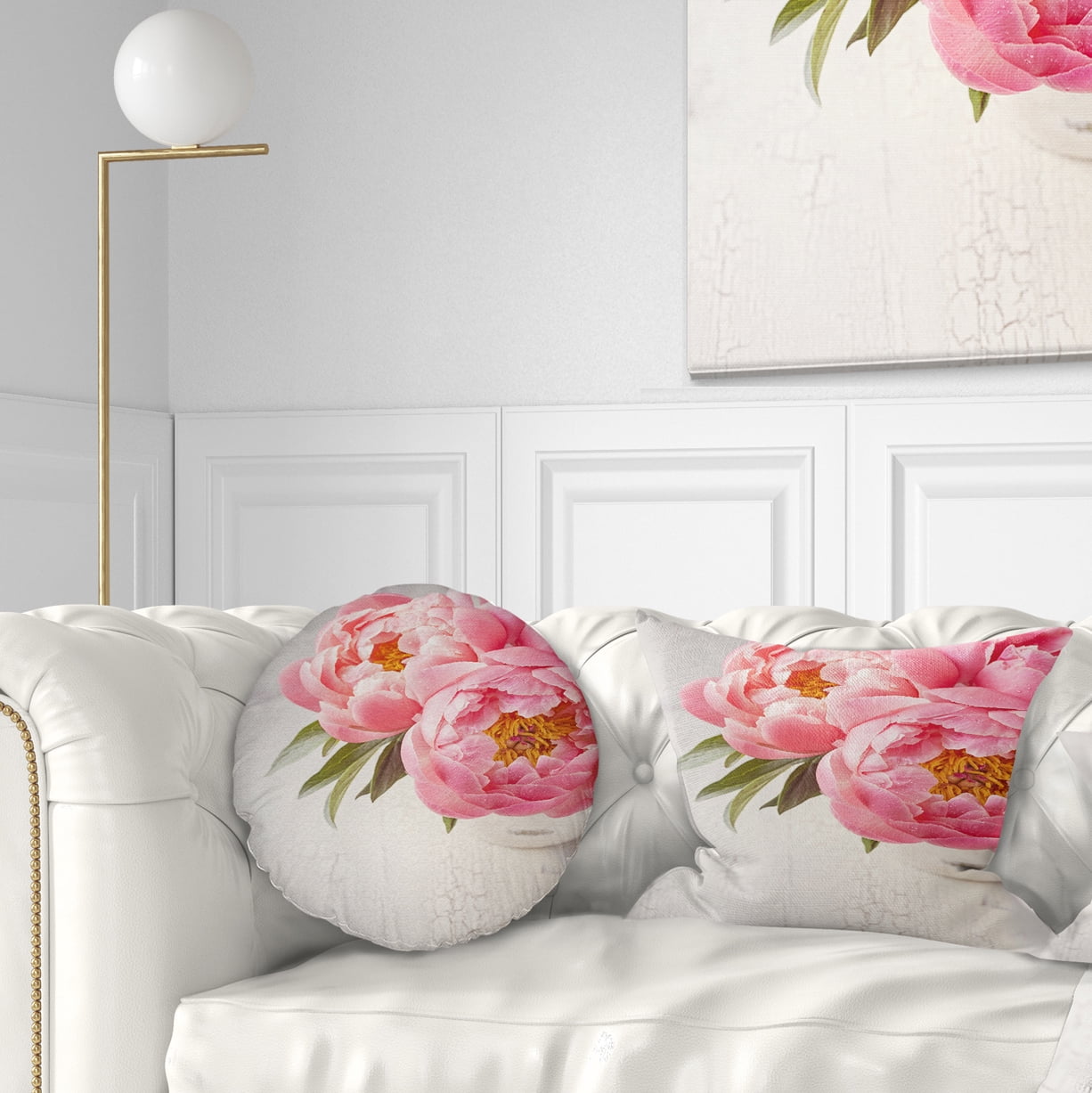 Designart Peony Flowers in Vase Photography - Floral Throw Pillow - 12x20