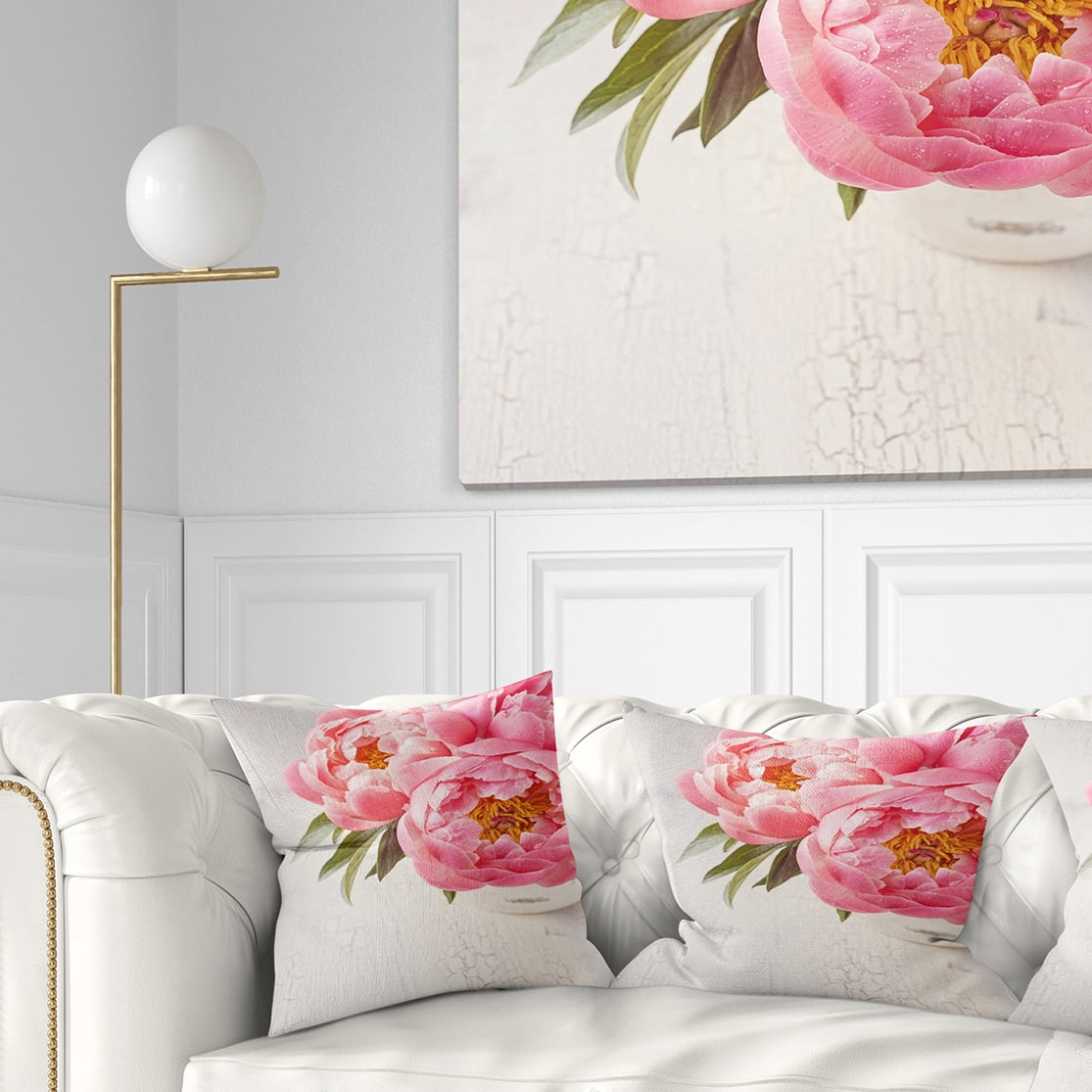 Designart Peony Flowers in Vase Photography - Floral Throw Pillow - 18x18