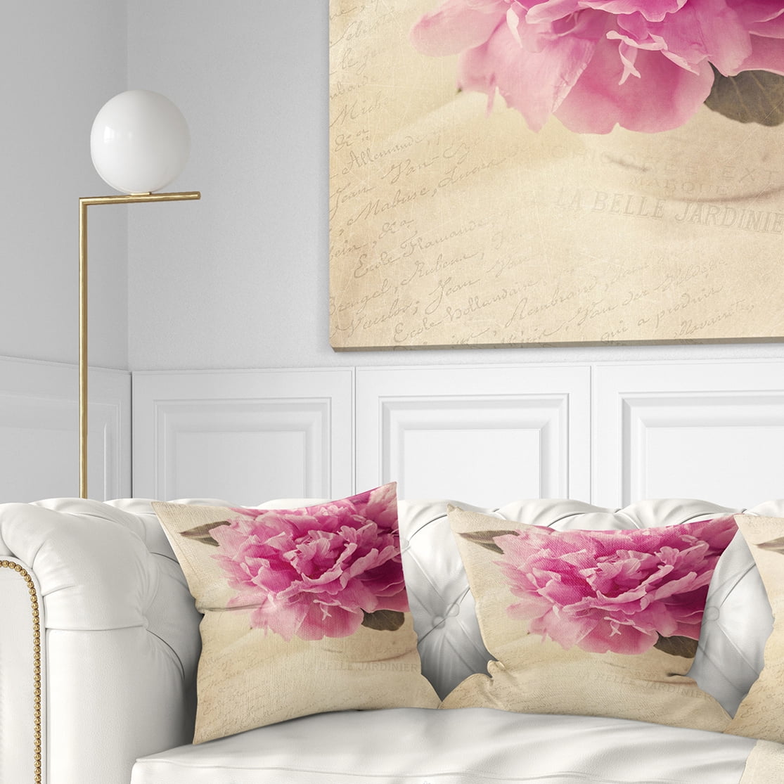Designart Peony Flowers in Vase on Table - Floral Throw Pillow - 18x18