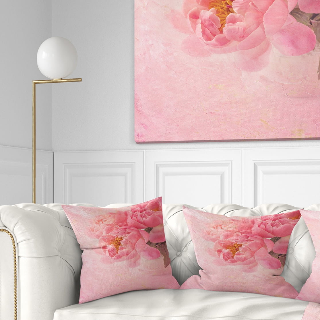 Designart Peony Flowers on Pink Background - Floral Throw Pillow - 16x16