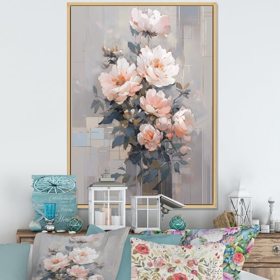 Designart "Peony Serenade In Pink" Peony Floater Framed Canvas Prints