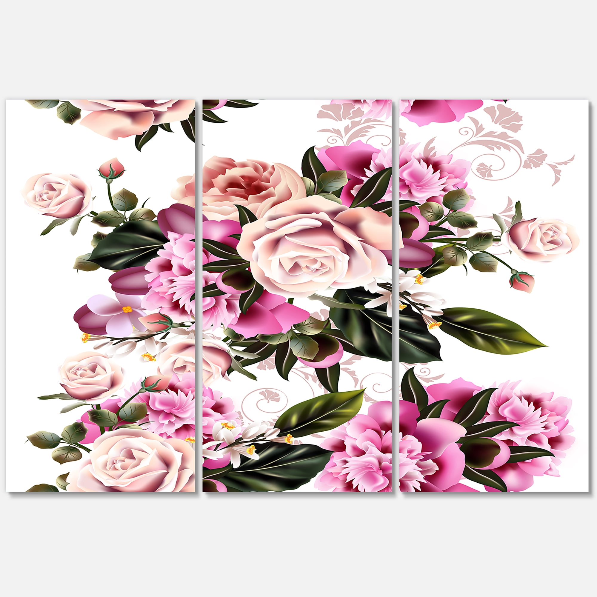 Designart ' Peony Vintage Flowers ' Traditional Canvas Wall Art Print