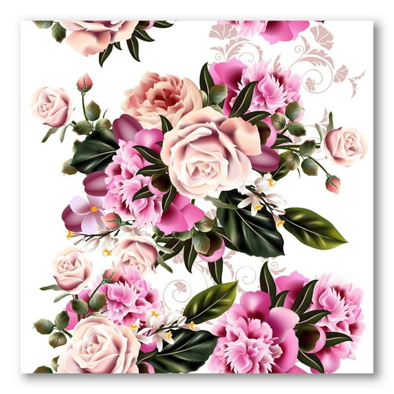 Designart ' Peony Vintage Flowers ' Traditional Canvas Wall Art Print