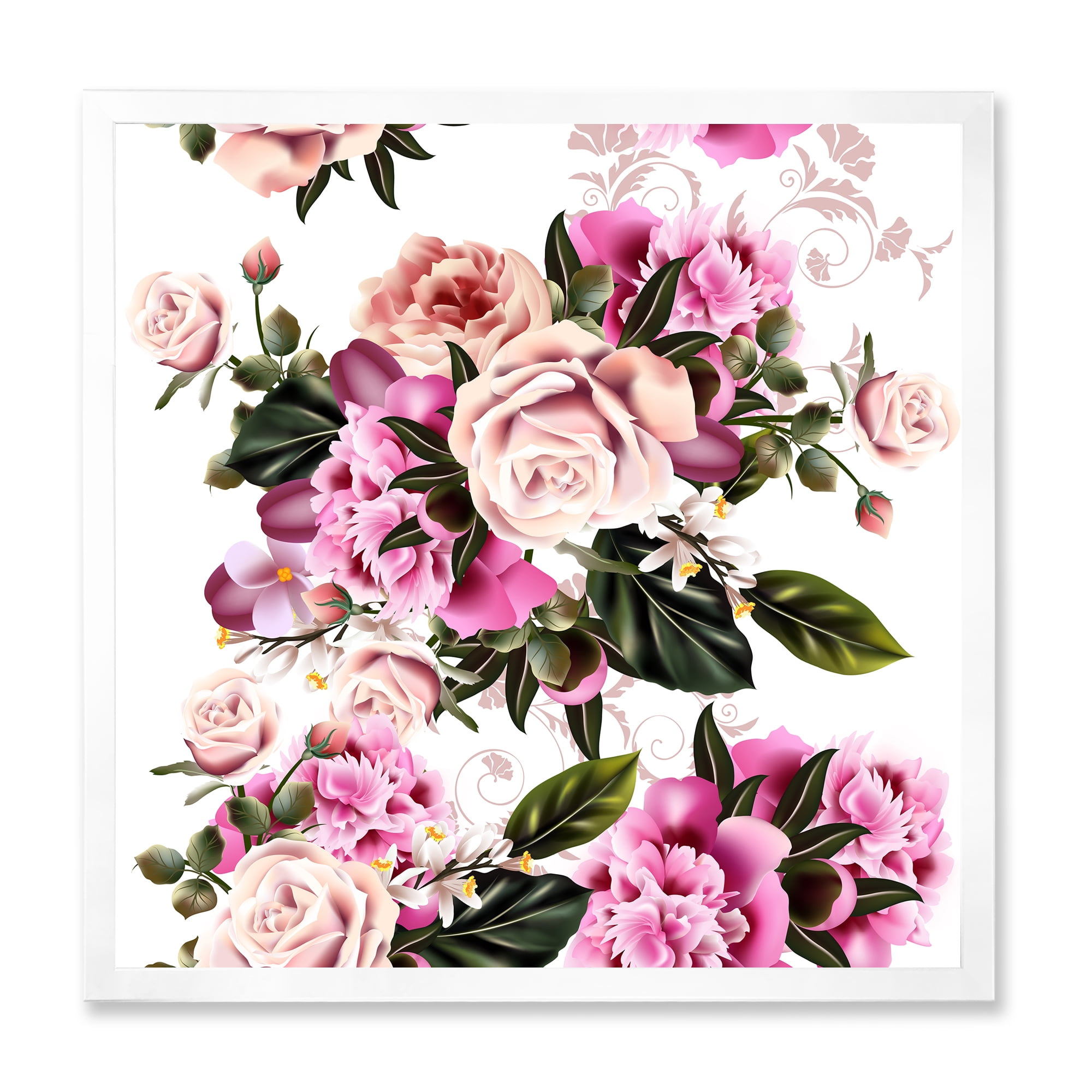 Designart 'Peony Vintage Flowers' Traditional Framed Art Print