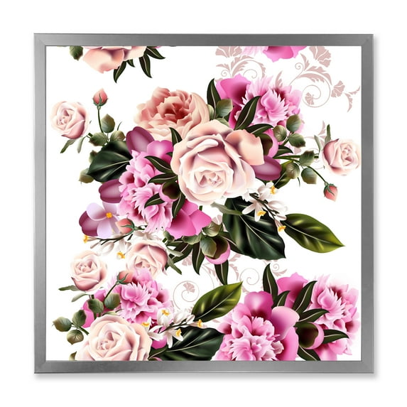 Designart 'Peony Vintage Flowers' Traditional Framed Art Print