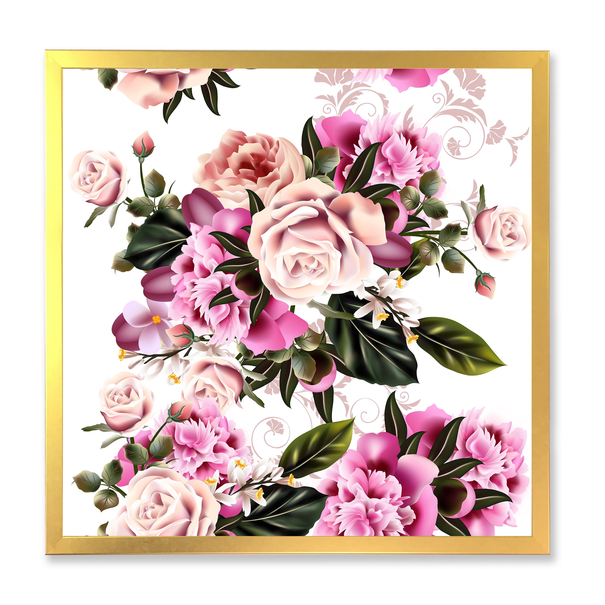 Designart 'Peony Vintage Flowers' Traditional Framed Art Print