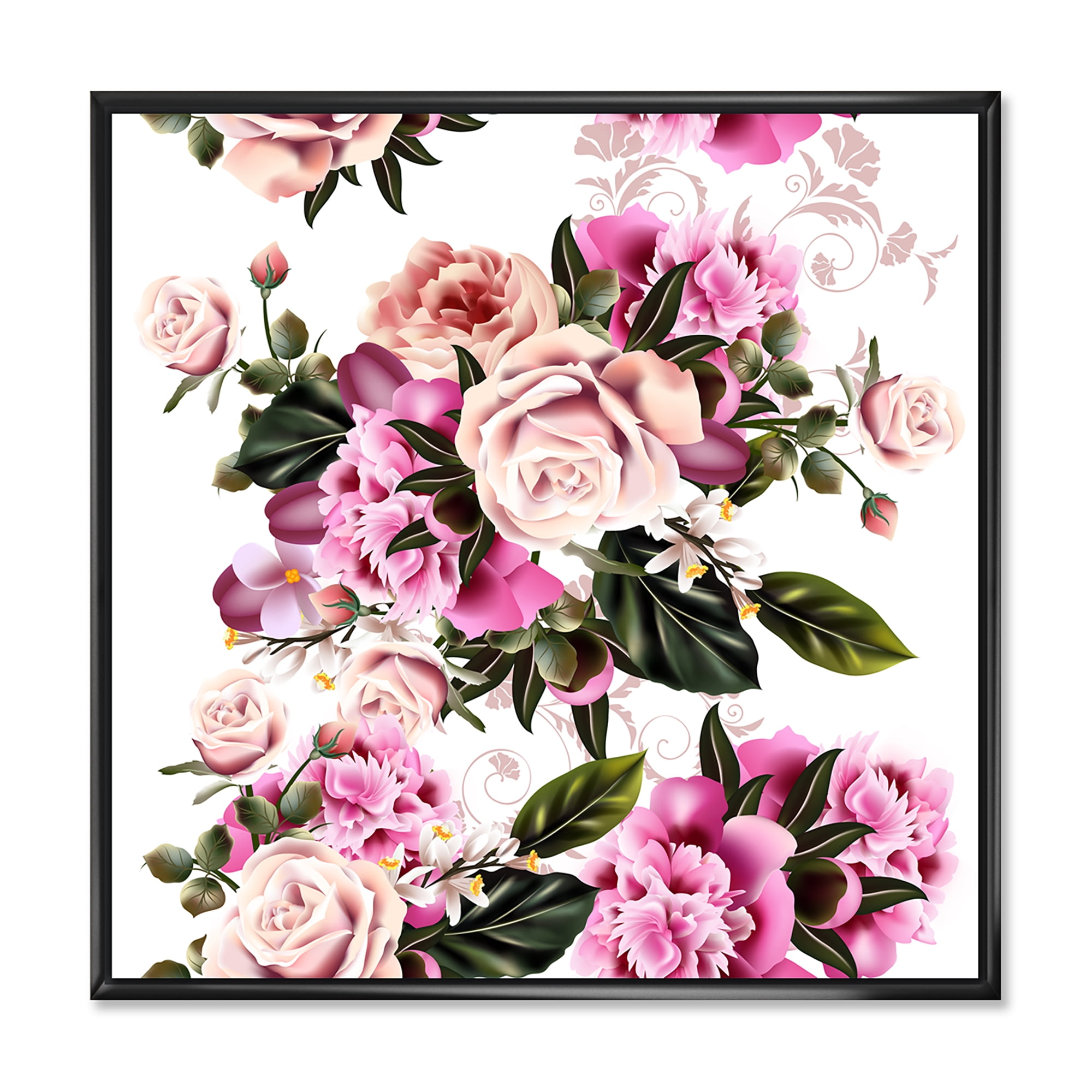 Designart 'Peony Vintage Flowers' Traditional Framed Canvas Wall Art Print