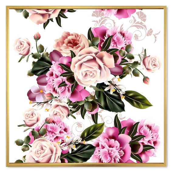 Designart 'Peony Vintage Flowers' Traditional Framed Canvas Wall Art Print